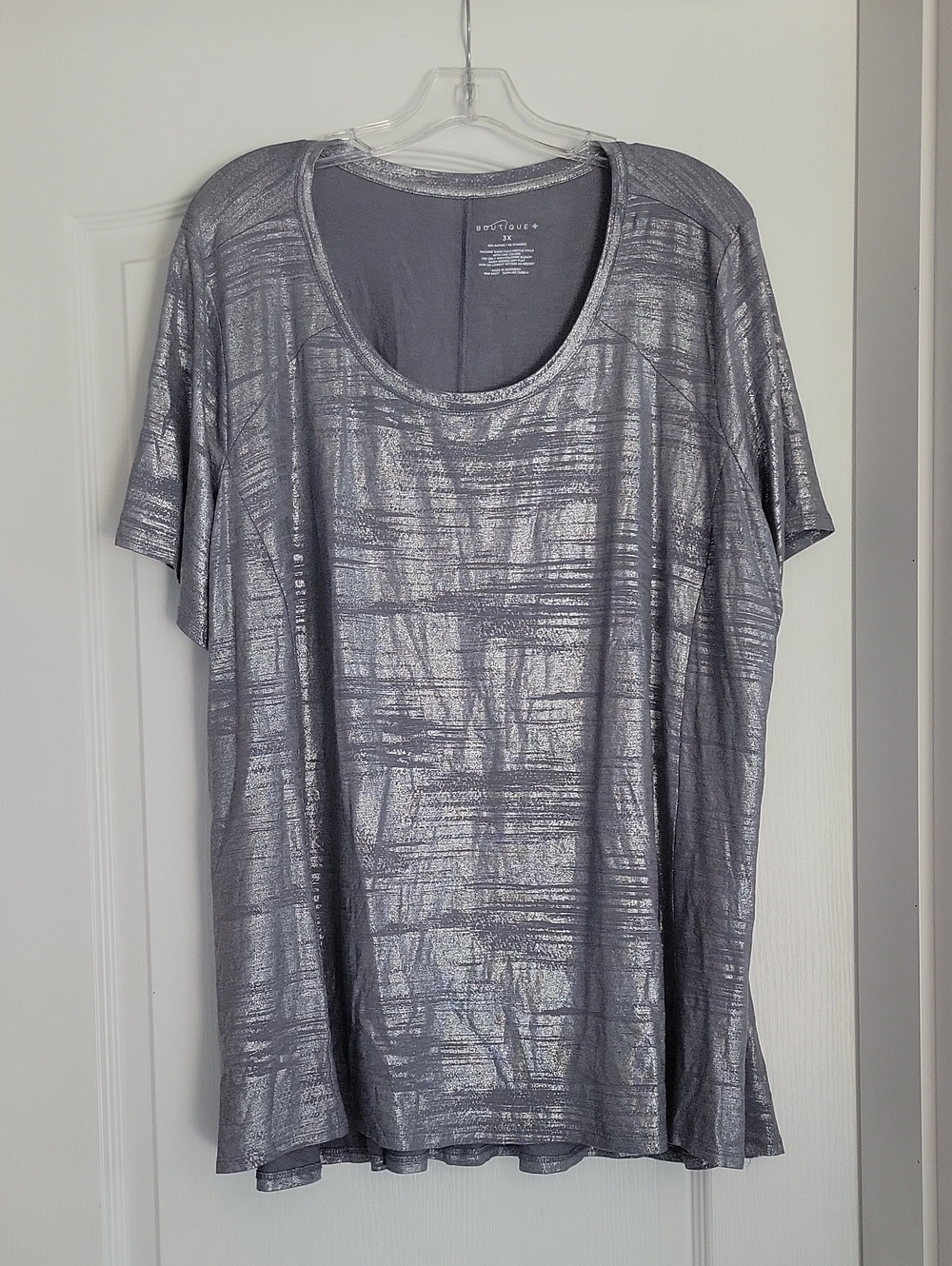 Quinn Metallic Silver Scoop Neck Short Sleeve Top